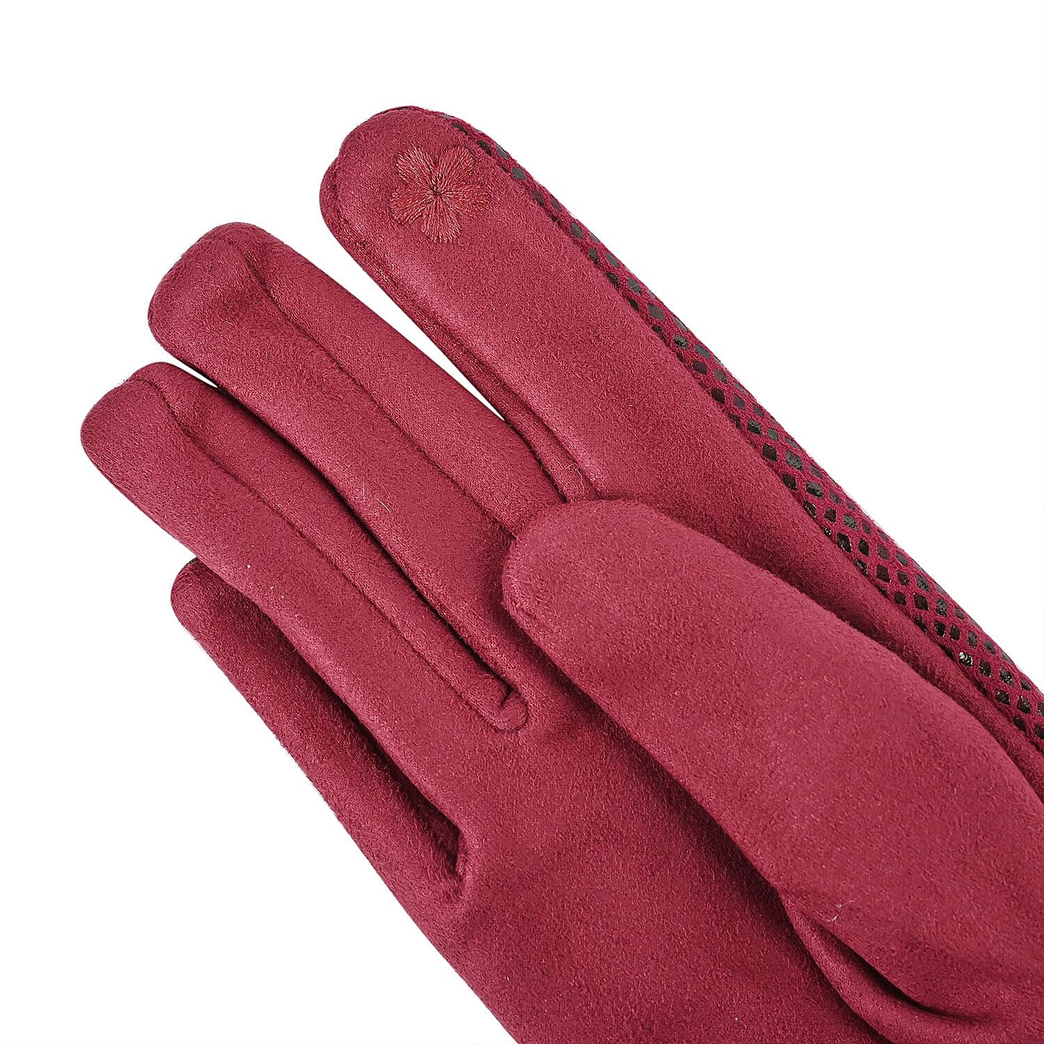 Snakeskin Pattern Touch Screen Super Warm Gloves with Faux Fur Cuff - Burgundy
