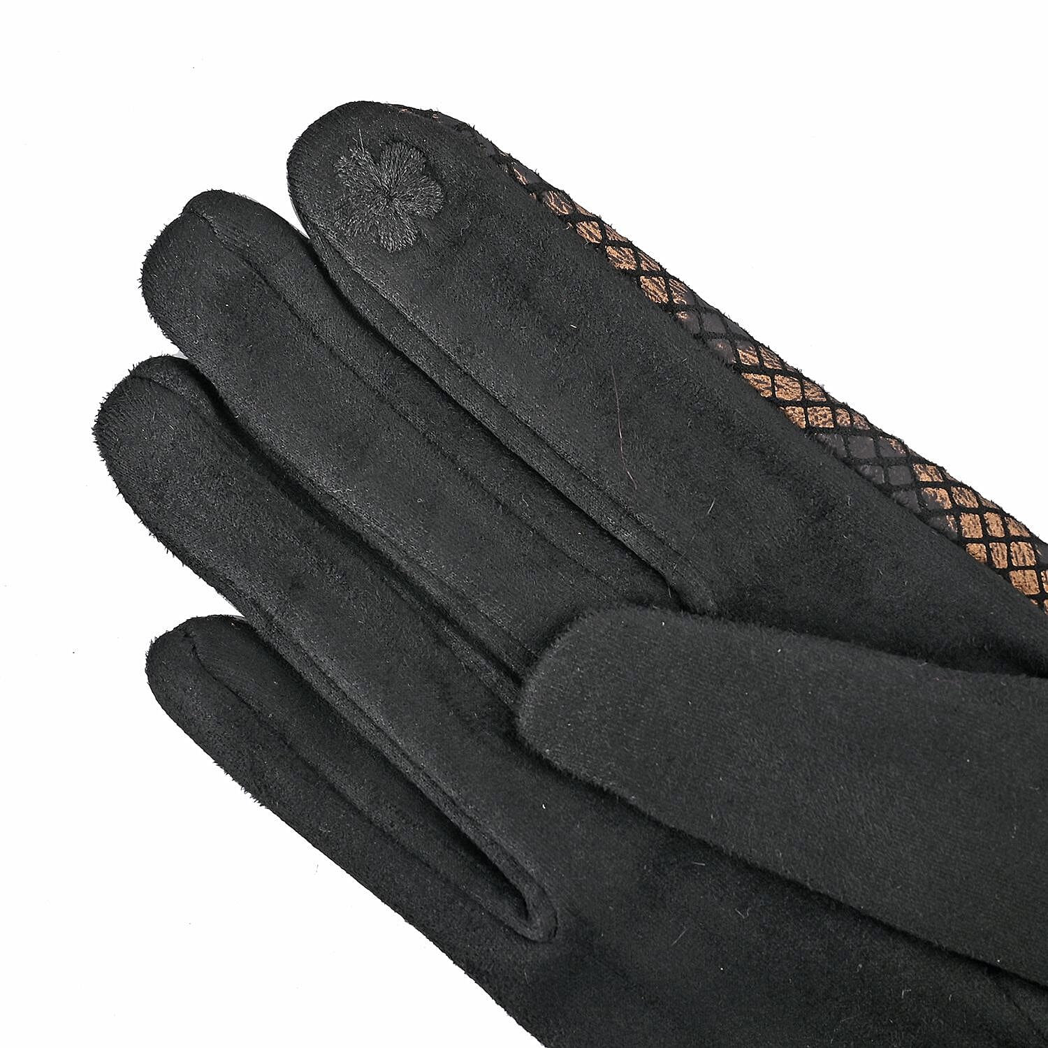 Snakeskin Pattern Touch Screen Super Warm Gloves with Faux Fur Cuff - Black