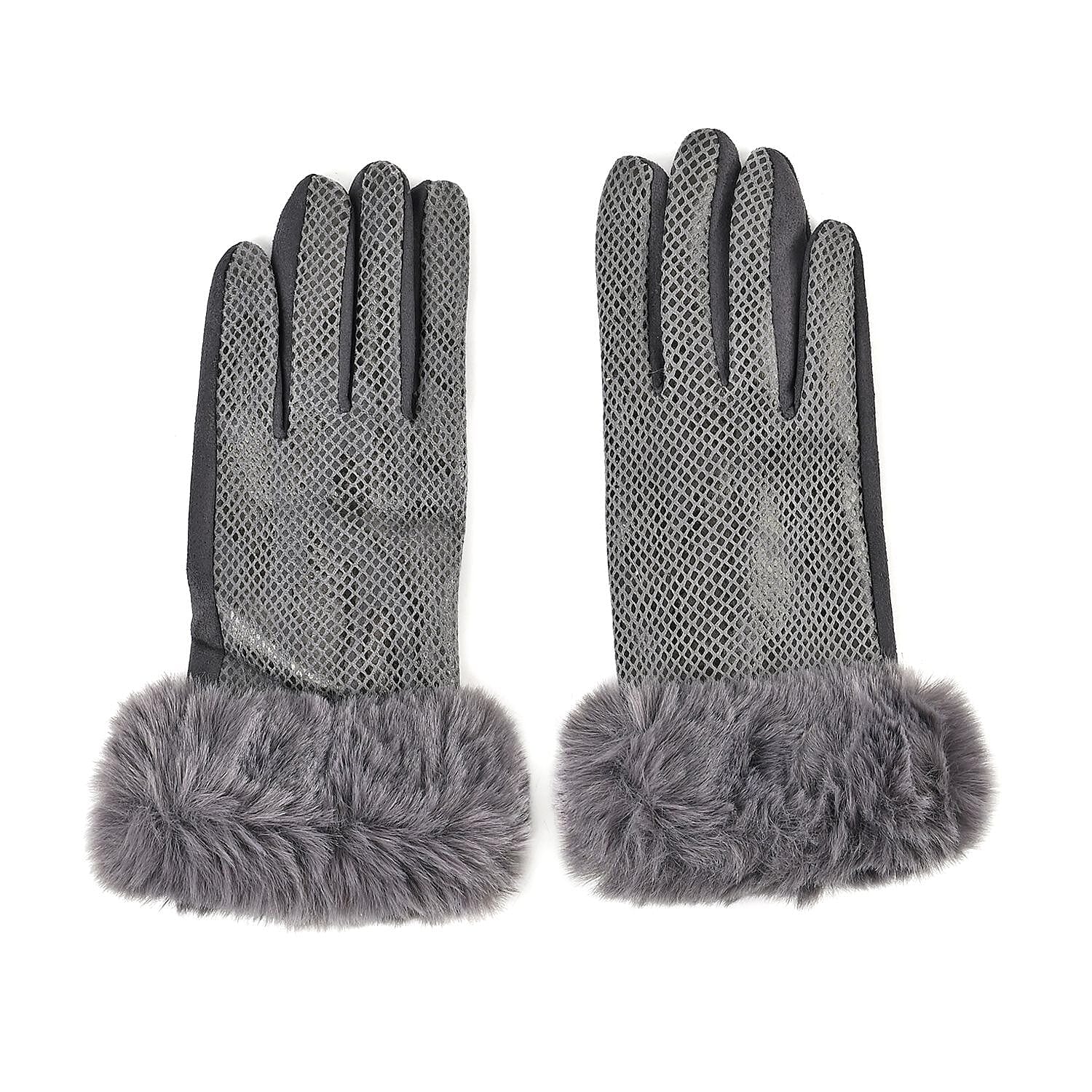 Snakeskin Pattern Touch Screen Super Warm Gloves with Faux Fur Cuff - Grey