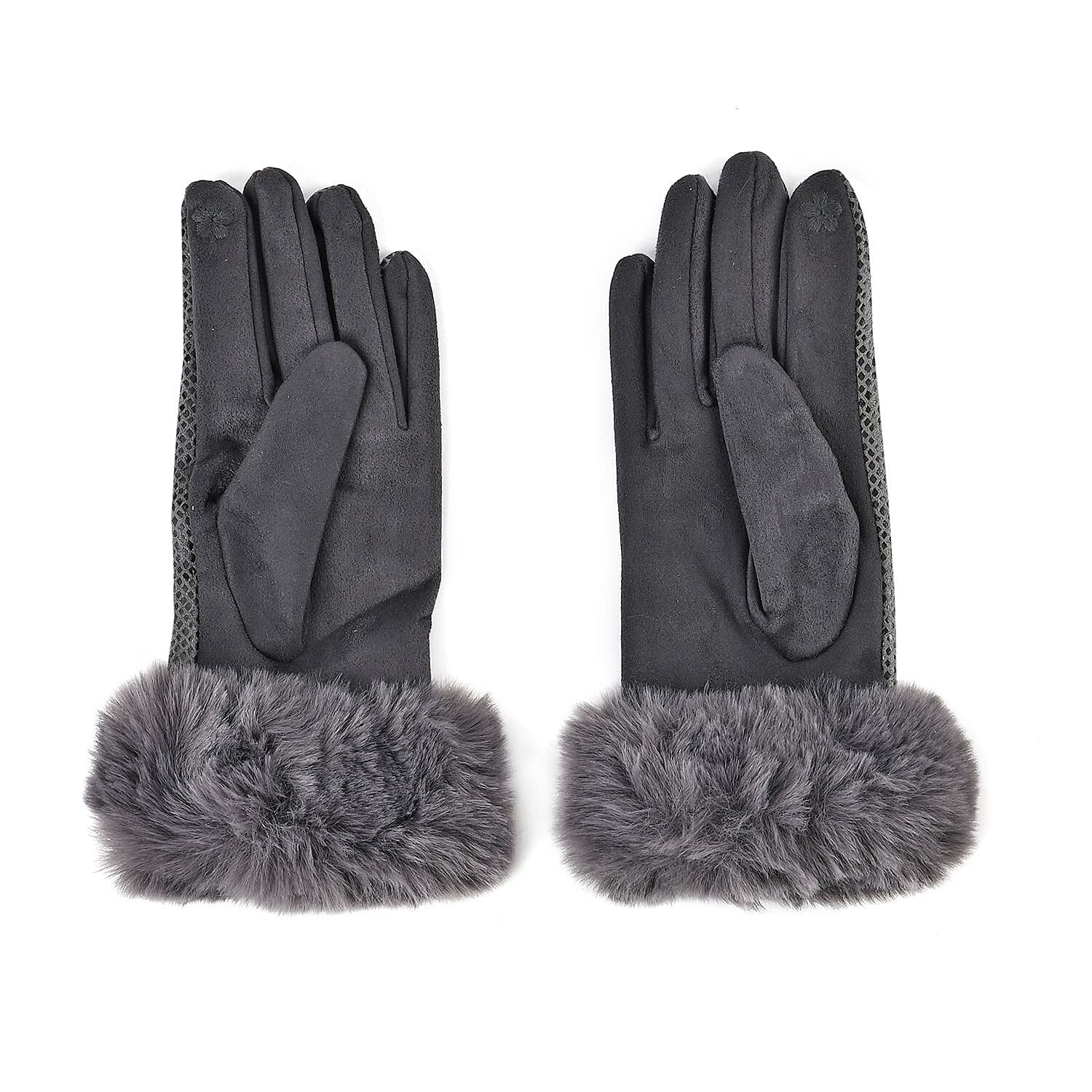 Snakeskin Pattern Touch Screen Super Warm Gloves with Faux Fur Cuff - Grey