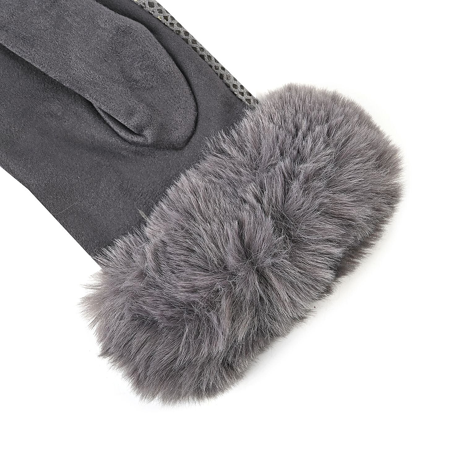 Snakeskin Pattern Touch Screen Super Warm Gloves with Faux Fur Cuff - Grey