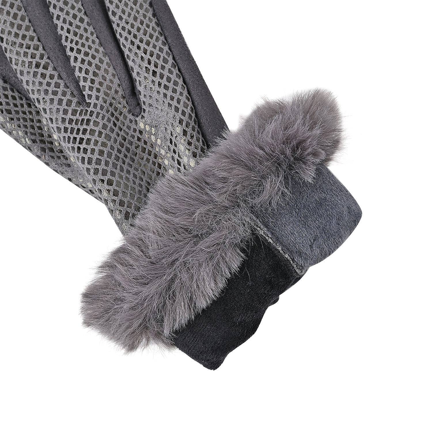 Snakeskin Pattern Touch Screen Super Warm Gloves with Faux Fur Cuff - Grey