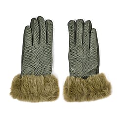 Snakeskin Pattern Gloves with Faux Fur Cuff