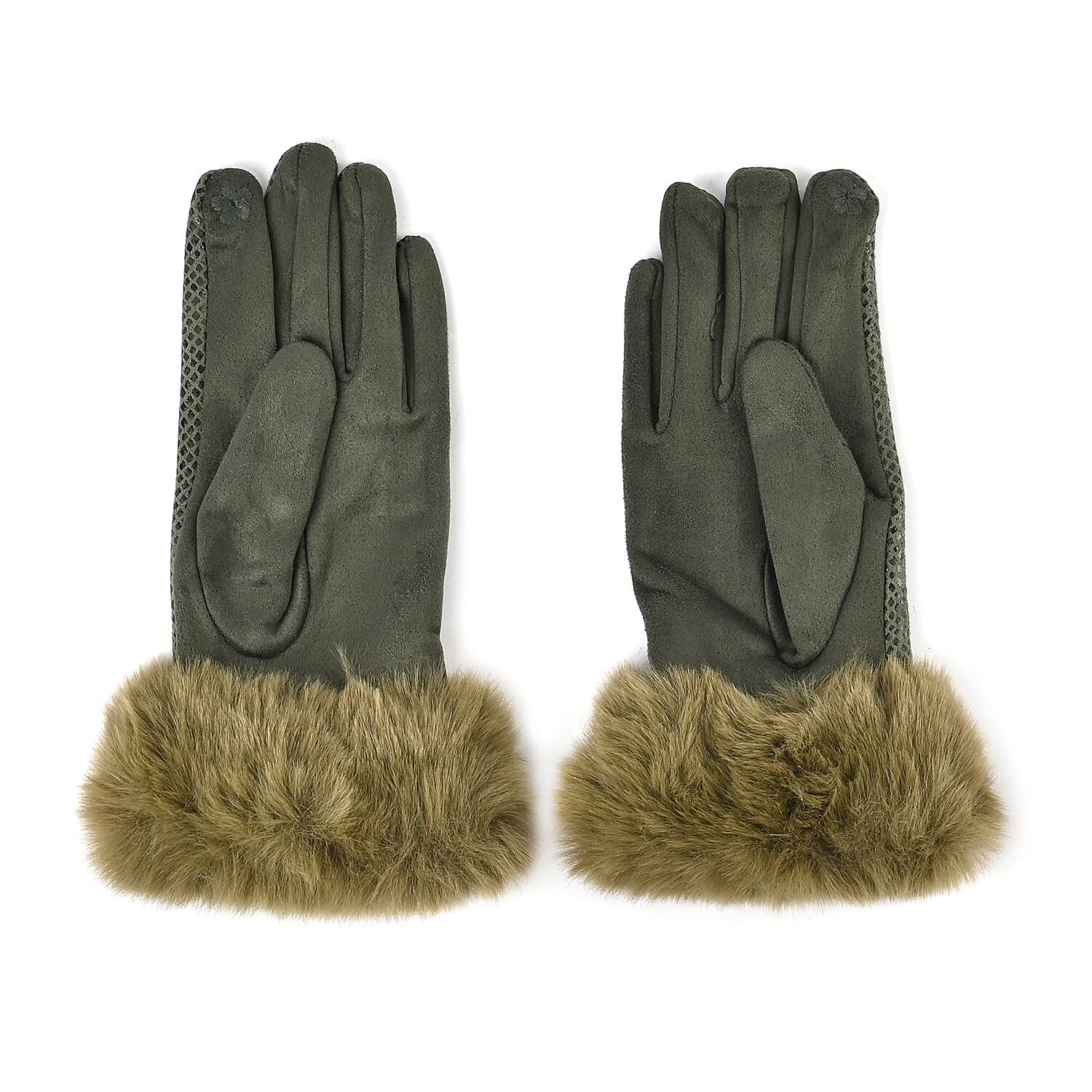 Snakeskin Pattern Touch Screen Super Warm Gloves with Faux Fur Cuff - Green