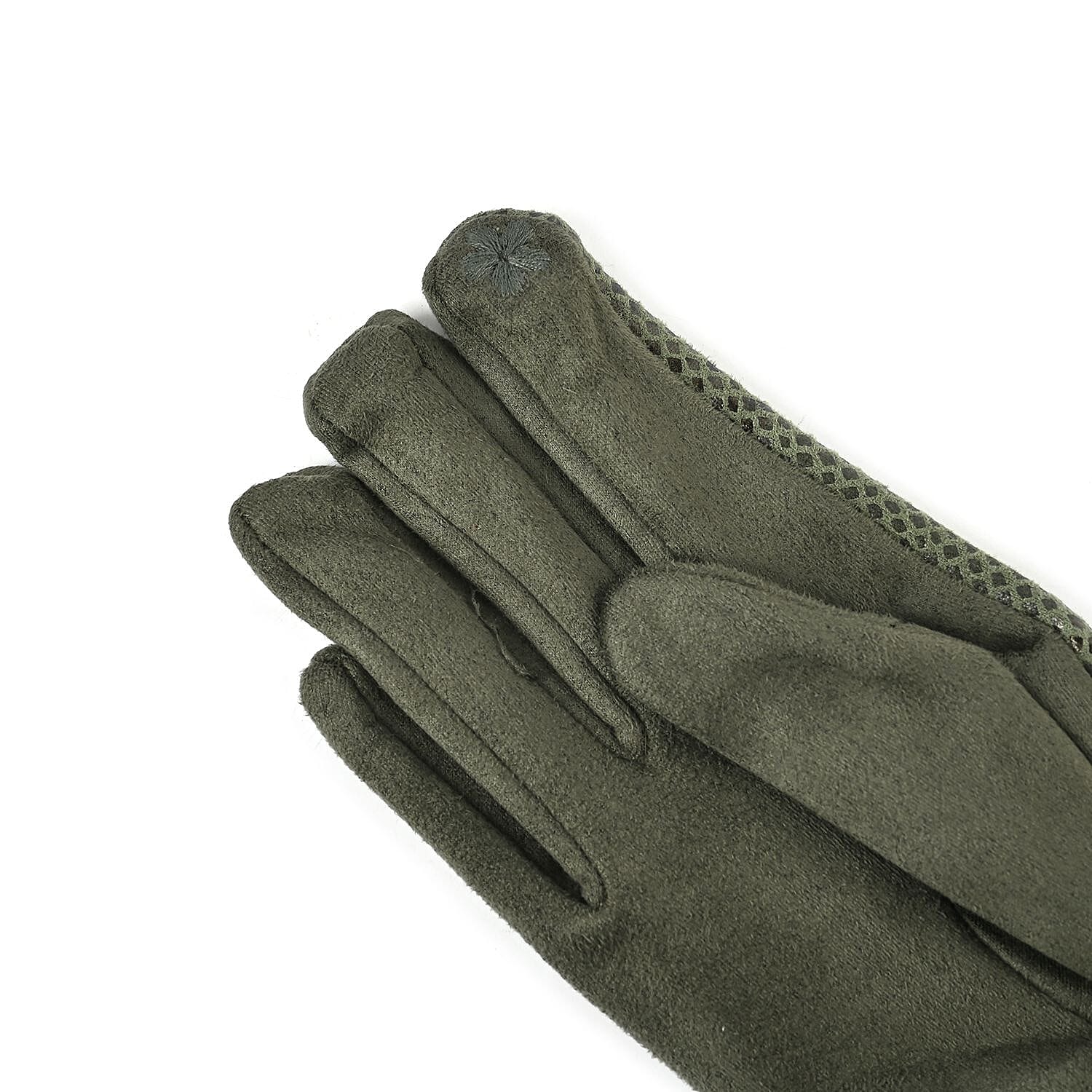 Snakeskin Pattern Touch Screen Super Warm Gloves with Faux Fur Cuff - Green