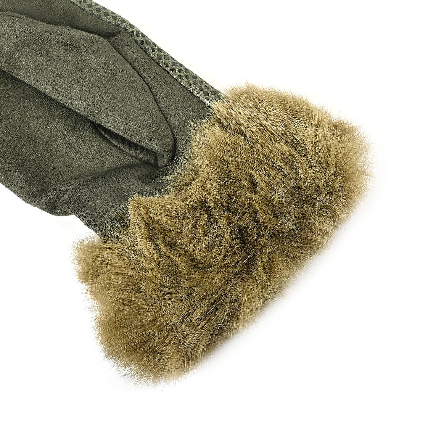 Snakeskin Pattern Touch Screen Super Warm Gloves with Faux Fur Cuff - Green