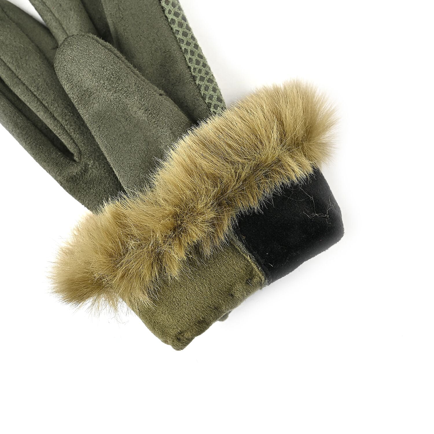 Snakeskin Pattern Touch Screen Super Warm Gloves with Faux Fur Cuff - Green