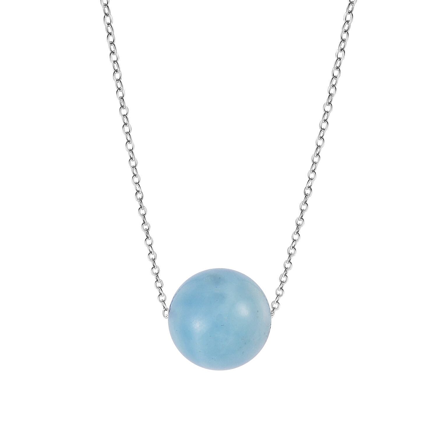 Aquamarine Beads Necklace (Size 18) with Spring Ring Clasp in Rhodium Overlay Sterling Silver 15.20 Ct.