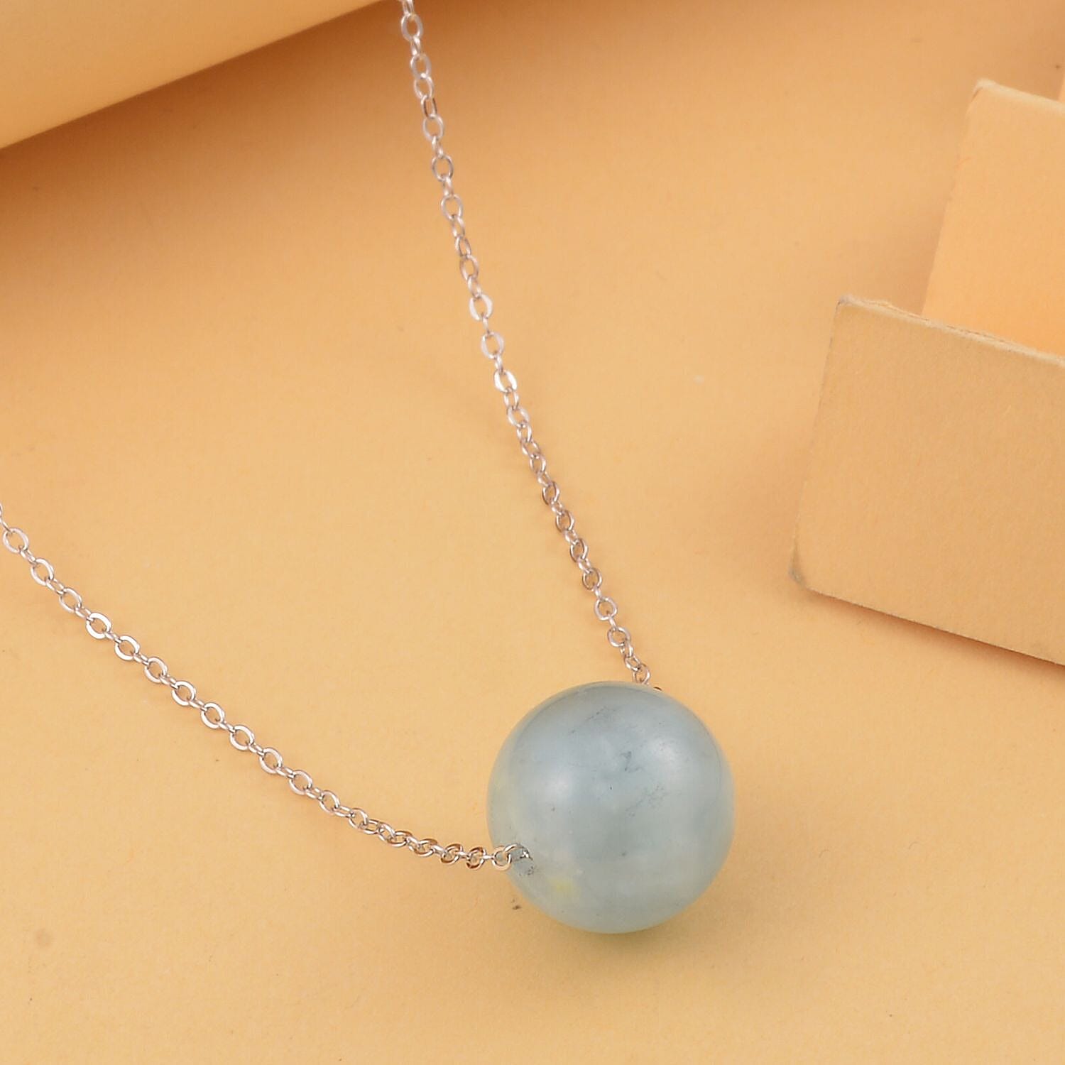 Aquamarine Beads Necklace (Size 18) with Spring Ring Clasp in Rhodium Overlay Sterling Silver 15.20 Ct.