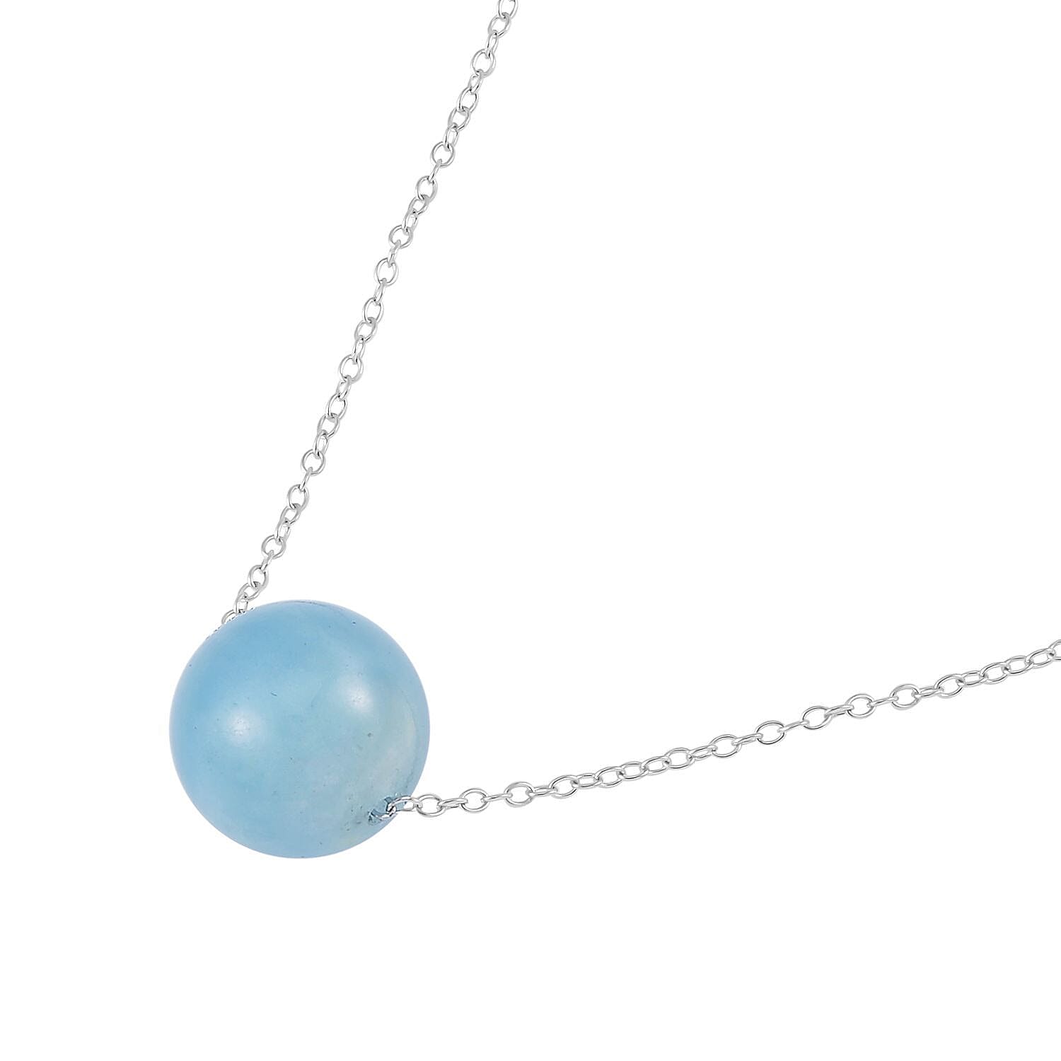 Aquamarine Beads Necklace (Size 18) with Spring Ring Clasp in Rhodium Overlay Sterling Silver 15.20 Ct.