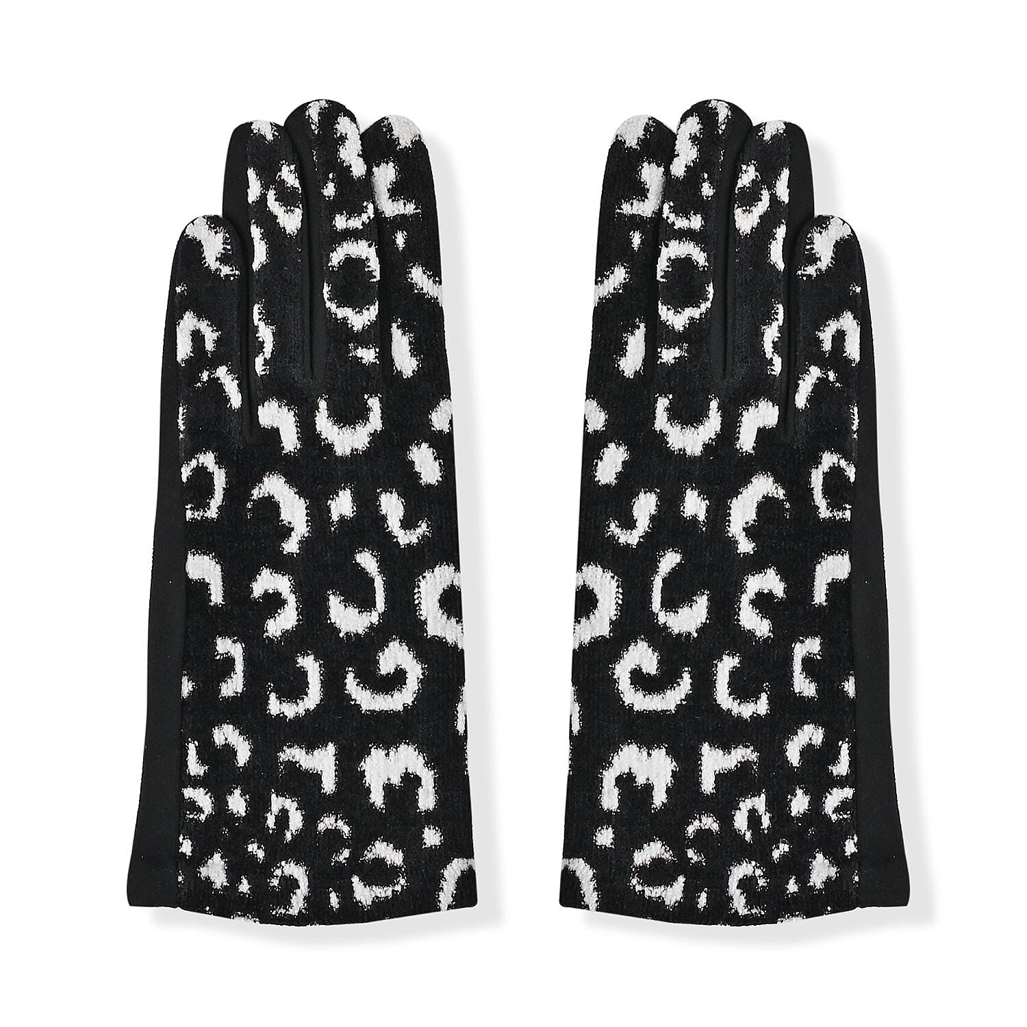 Leopard Pattern Warm & Lightweight Touch Screen Winter Gloves - Black