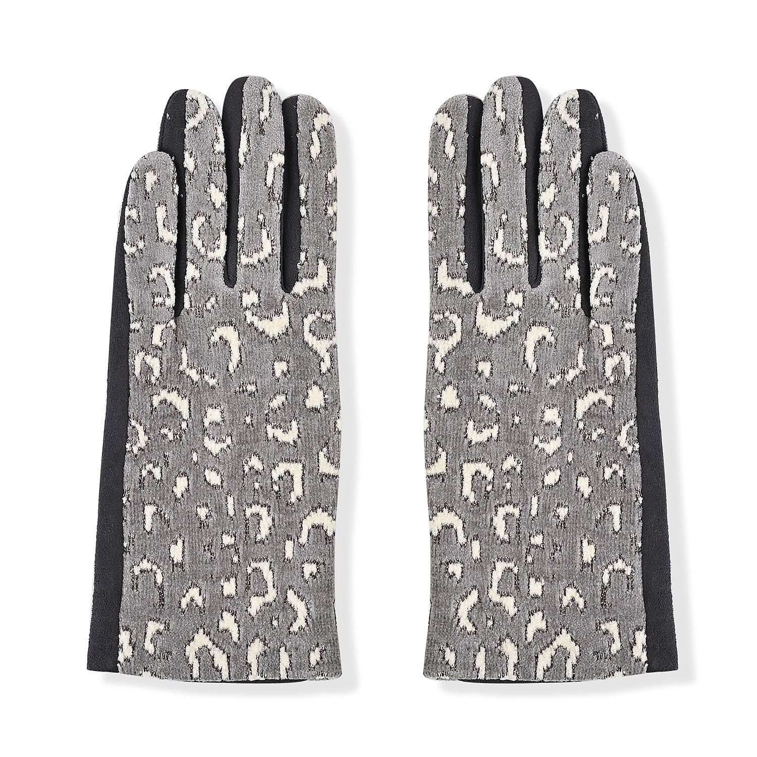 Leopard Pattern Warm & Lightweight Touch Screen Winter Gloves - Grey
