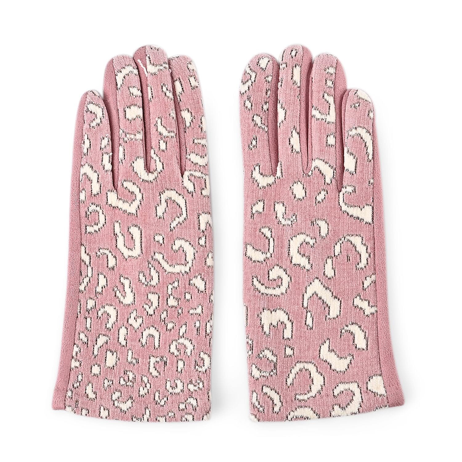 Leopard Pattern Warm & Lightweight Touch Screen Winter Gloves - Pink