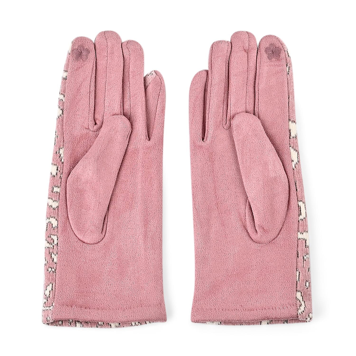 Leopard Pattern Warm & Lightweight Touch Screen Winter Gloves - Pink