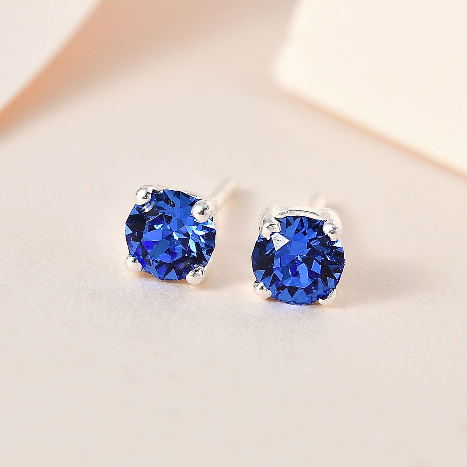Sapphire Austrian Crystal Stud Earrings in Sterling Silver