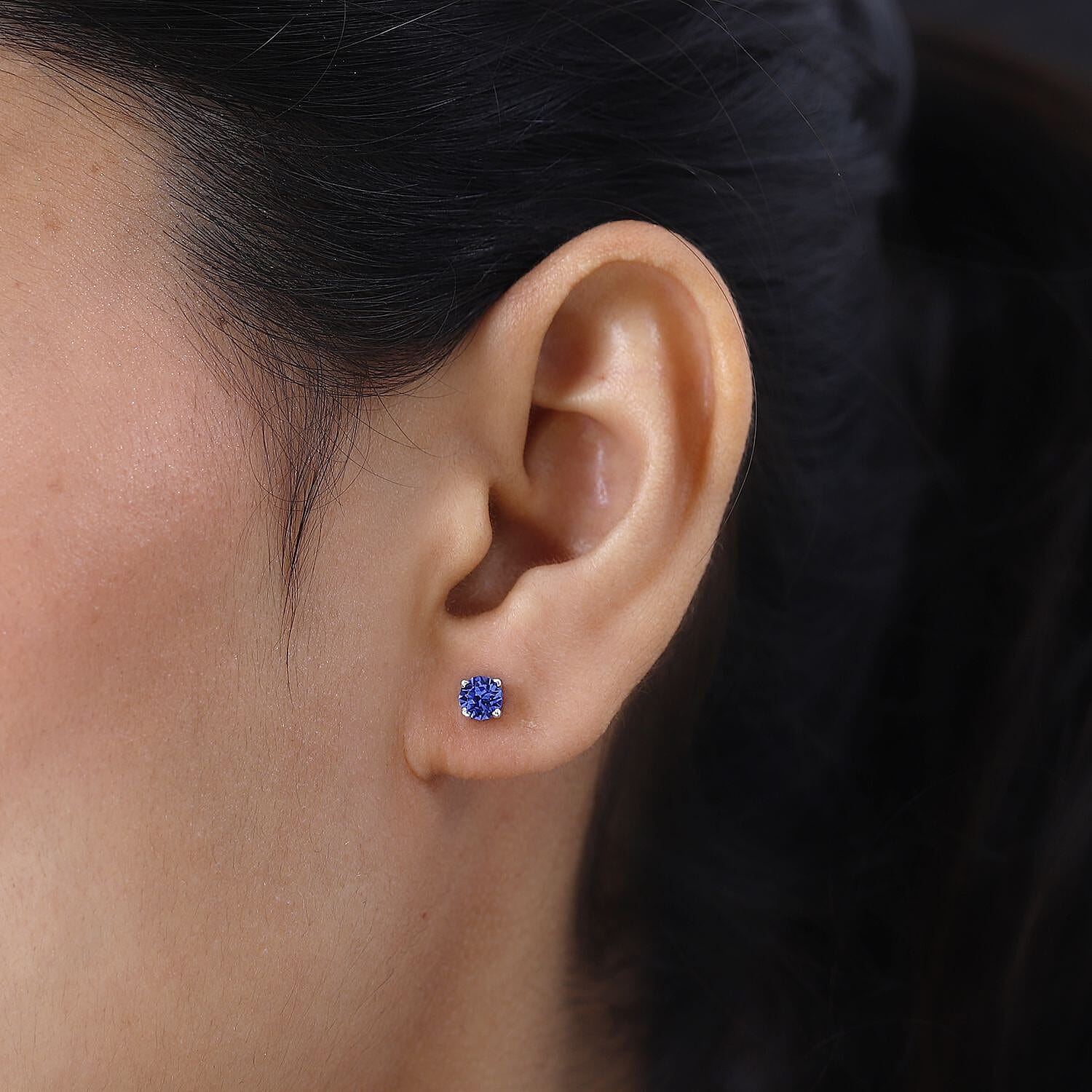 Sapphire Austrian Crystal Stud Earrings in Sterling Silver