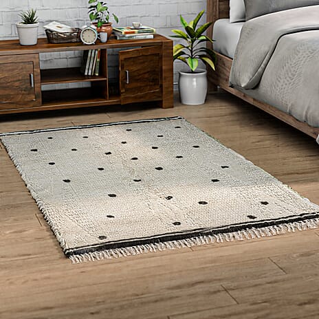 Handmade In India 100% Cotton Tufted Area Rug (Size 152 x 90 cm) - Cream