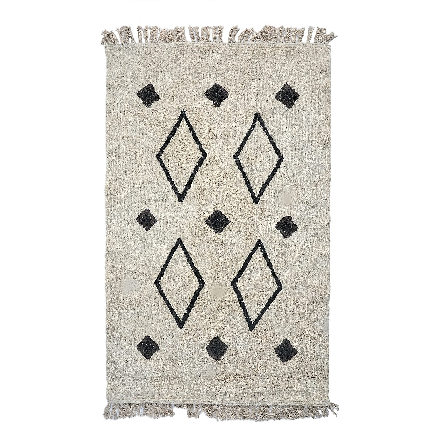 Handmade In India 100% Cotton Tufted Area Rug (Size 152 x 90 cm) - Cream Diamond Pattern