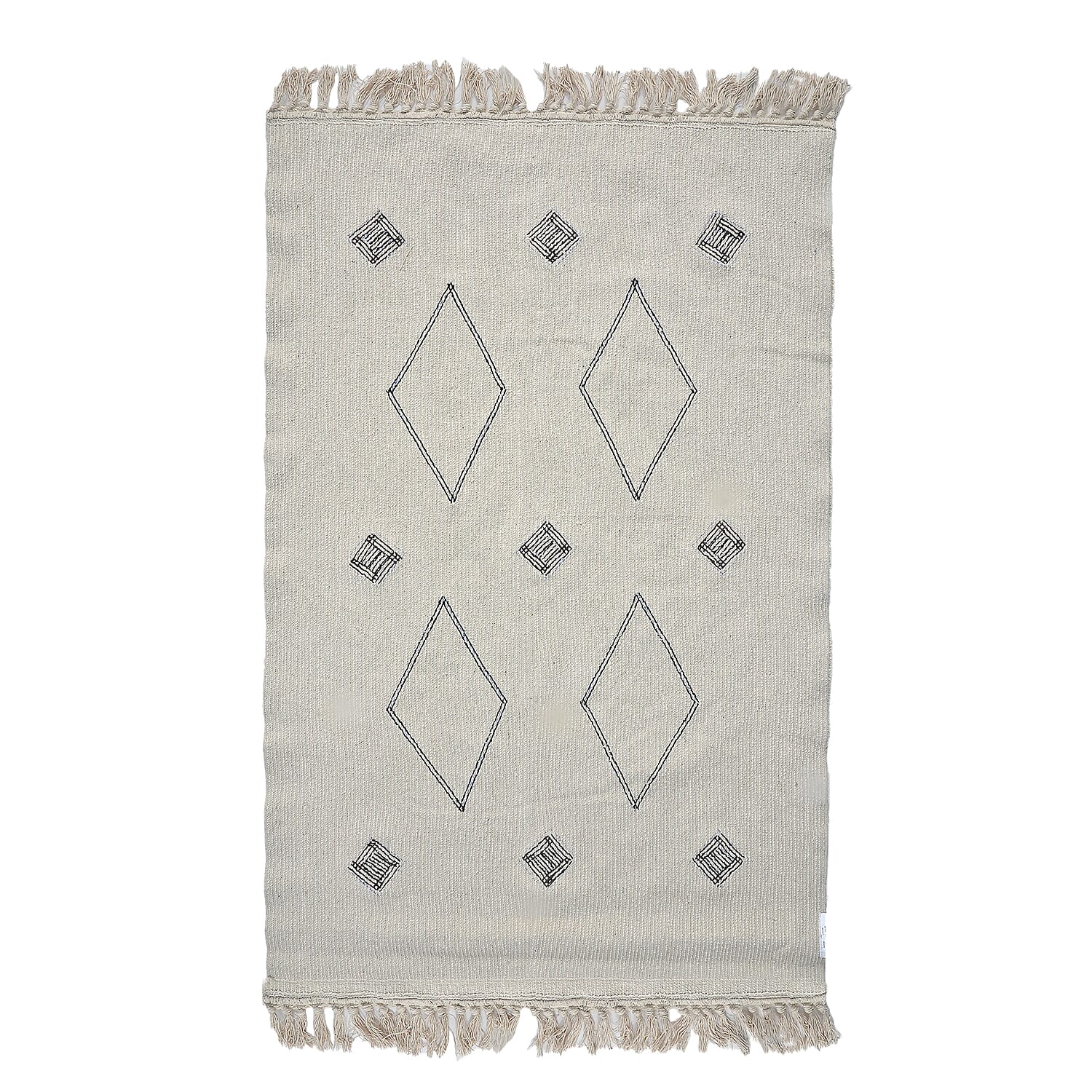 Handmade In India 100% Cotton Tufted Area Rug (Size 152 x 90 cm) - Cream Diamond Pattern