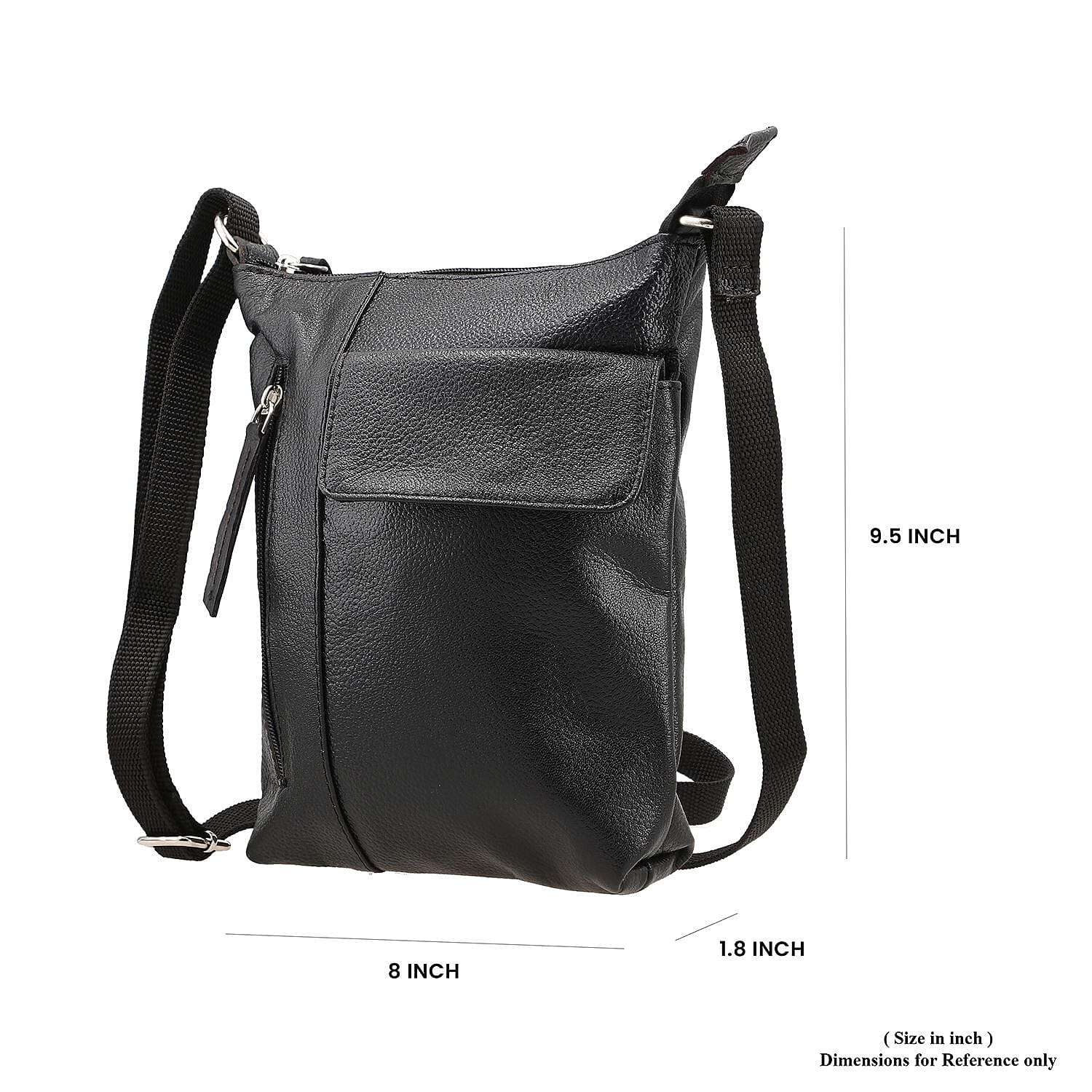 100% Genuine Leather Crossbody Bag With Adjustable Strap - Black