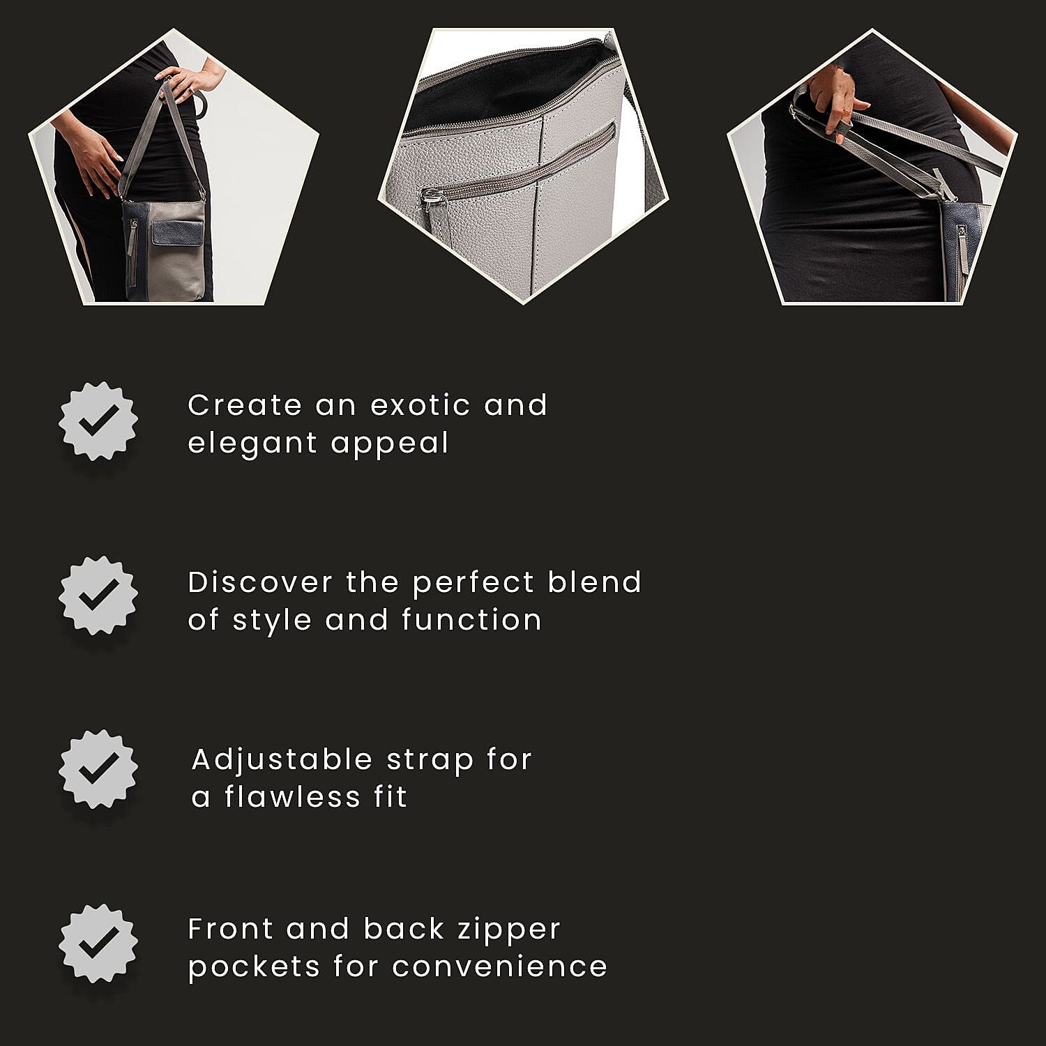 100% Genuine Leather Crossbody Bag With Adjustable Strap - Navy