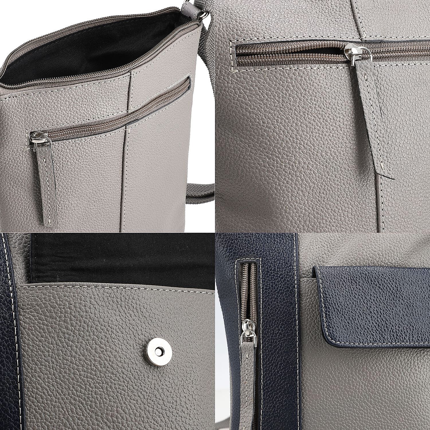 100% Genuine Leather Crossbody Bag With Adjustable Strap - Navy