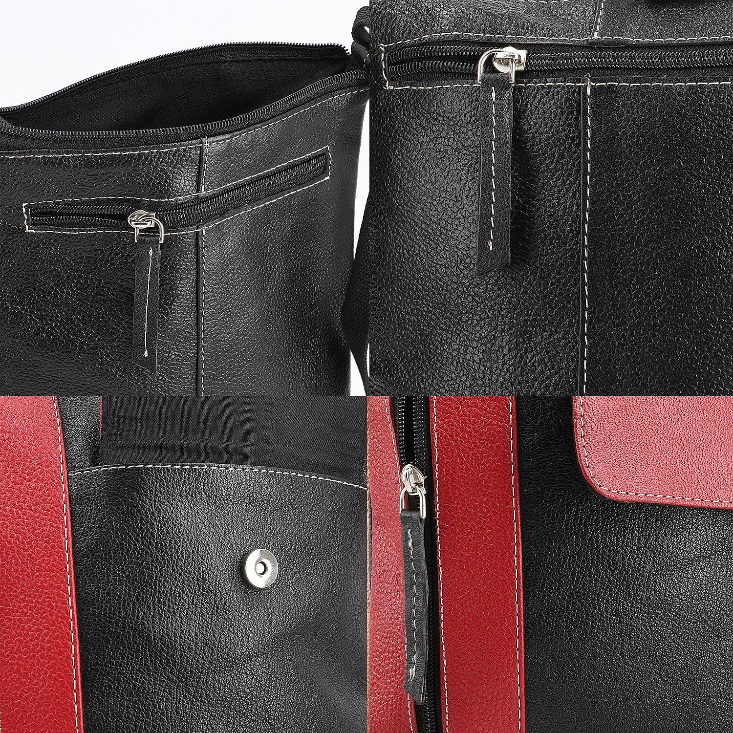 100% Genuine Leather Crossbody Bag With Adjustable Strap - Magenta - Black