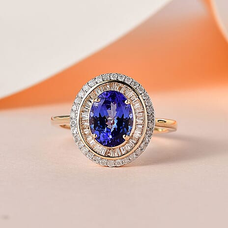 14K Yellow Gold Premium Tanzanite & Diamond Double Halo Ring 2.50 Ct