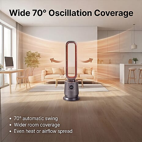 Energy Efficient 2-in-1 Ceramic Bladeless Heater with Fan Mode, 2 Heat Settings & Light Mode (1000W-2000W) With Remote