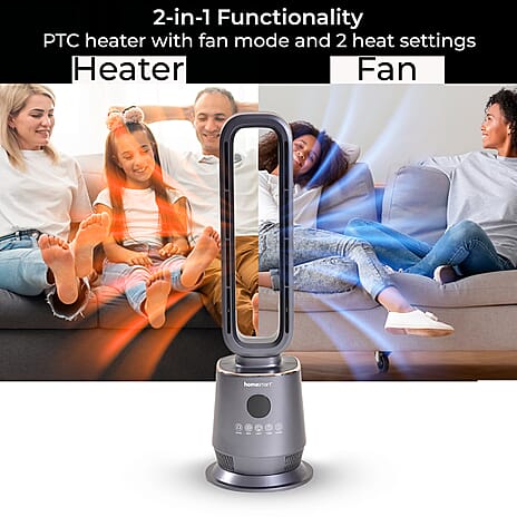 Energy Efficient 2-in-1 Ceramic Bladeless Heater with Fan Mode, 2 Heat Settings & Light Mode (1000W-2000W) With Remote
