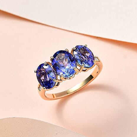 14K Yellow Gold AAA Premium Tanzanite & Diamond Ring 4.31 Ct