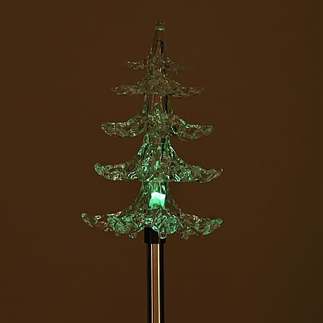 Set of 4 Solar Pine Tree Pattern Garden Stake Green LED Light
