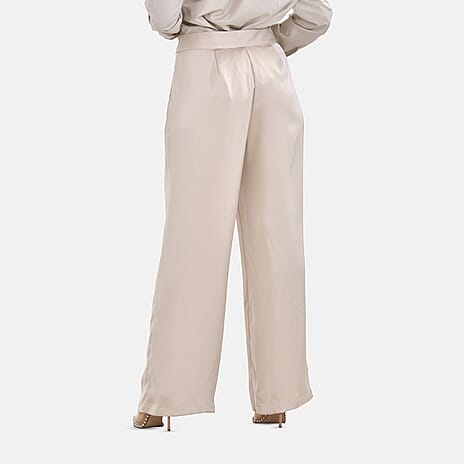 Soft Satin Wide Leg Trouser (Size 12) - Beige