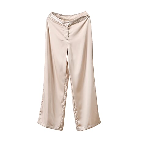 Soft Satin Wide Leg Trousers (Size 16) - Beige