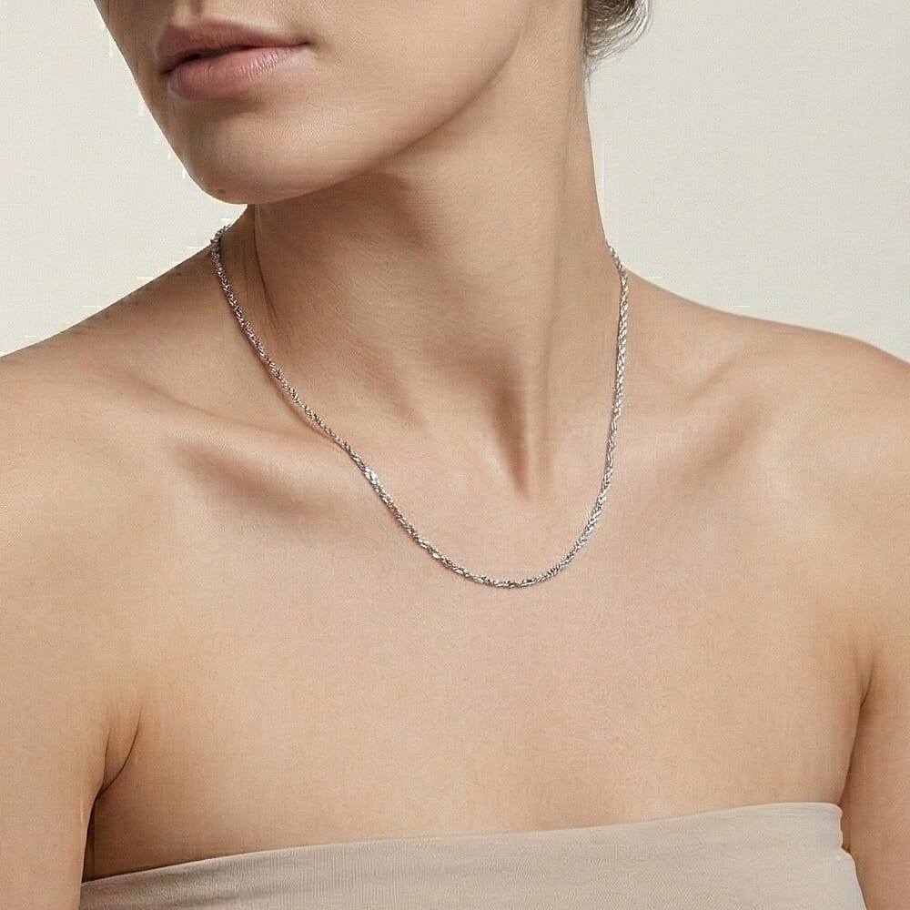 9K White Gold  Chain (Size - 16),  Gold Wt. 0.9 Gms