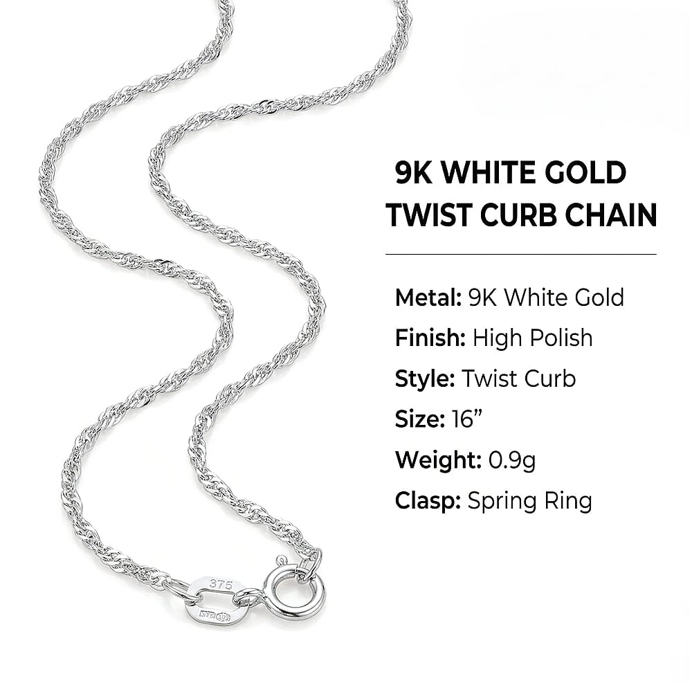 9K White Gold  Chain (Size - 16),  Gold Wt. 0.9 Gms