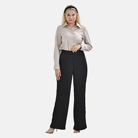 La Marey Soft Satin Wide Leg Trousers (Size 12) - Black