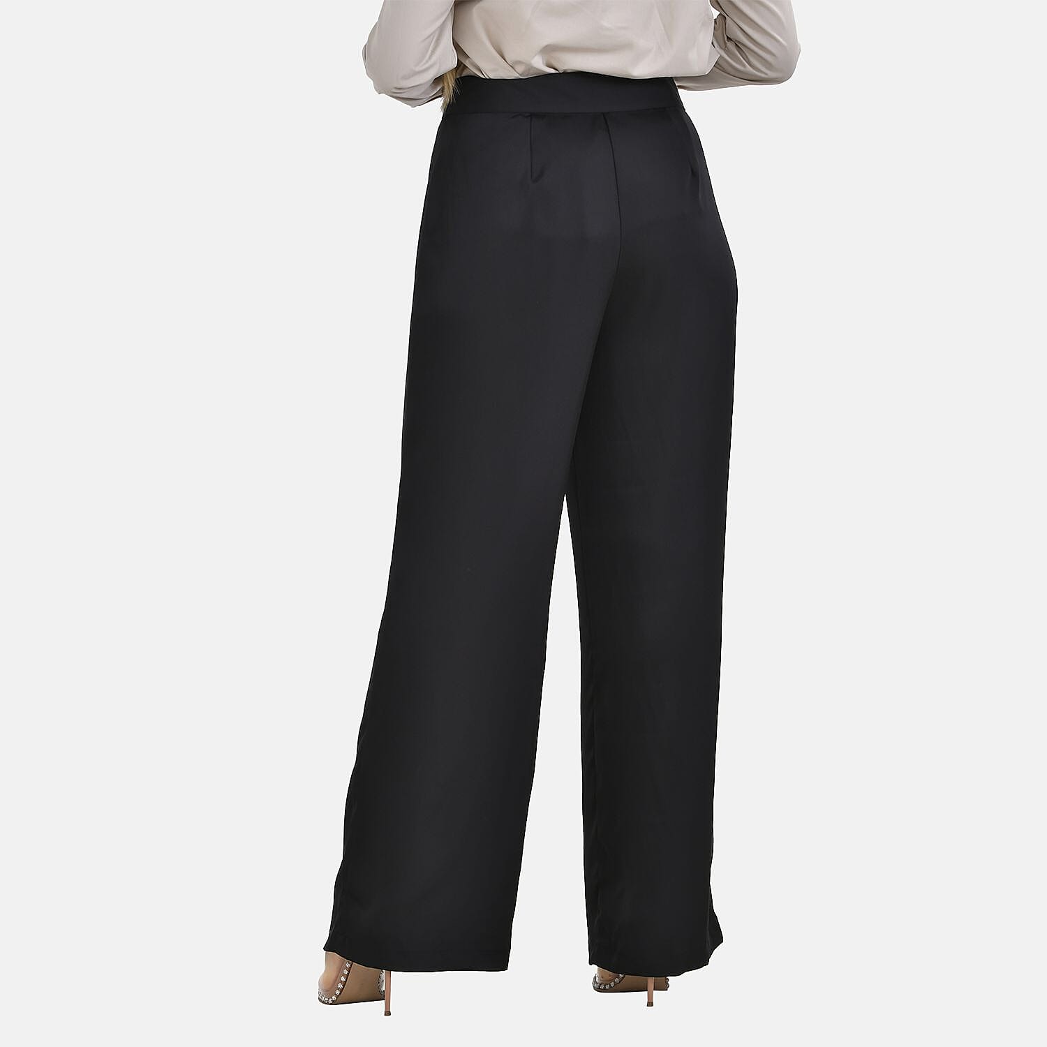 La Marey Soft Satin Wide Leg Trousers (Size 12) - Black