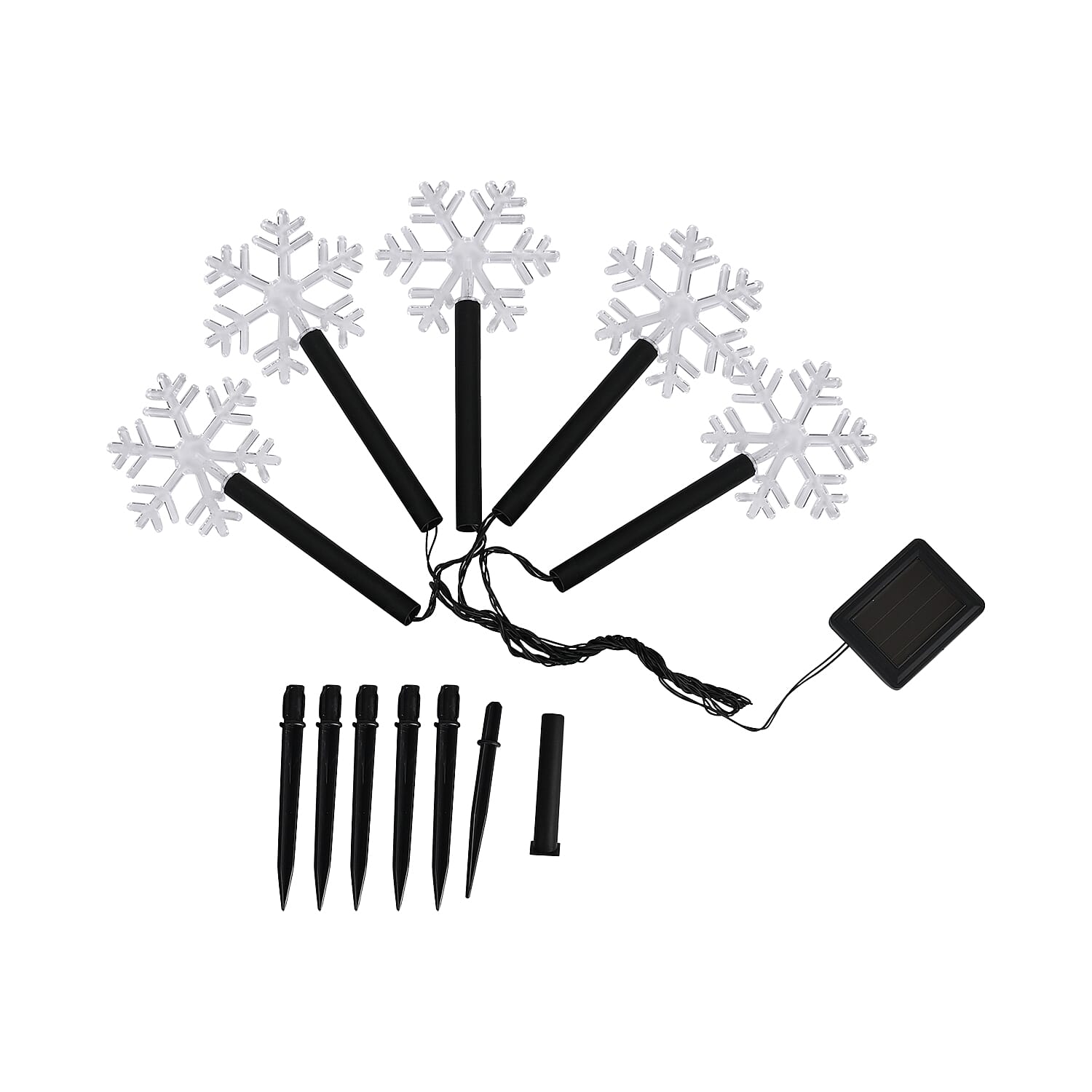 Set of 5 Solar Christmas Snowflake Pattern Garden Stake Green LED Light