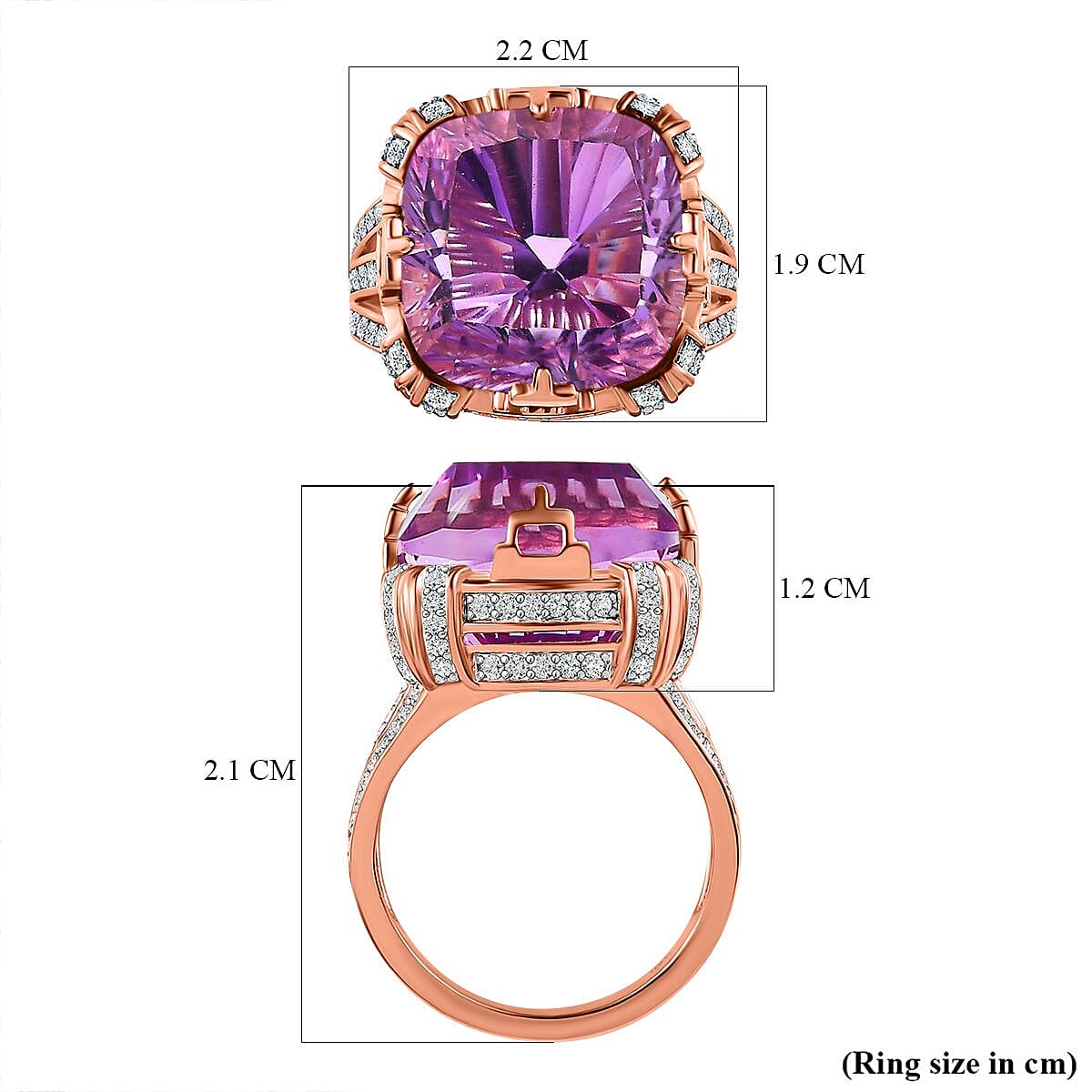 Ultimate Concave Cut AAA Rose De France and Natural Zircon Ring in 18K Rose Gold Vermeil in Silver  15.24 ct.
