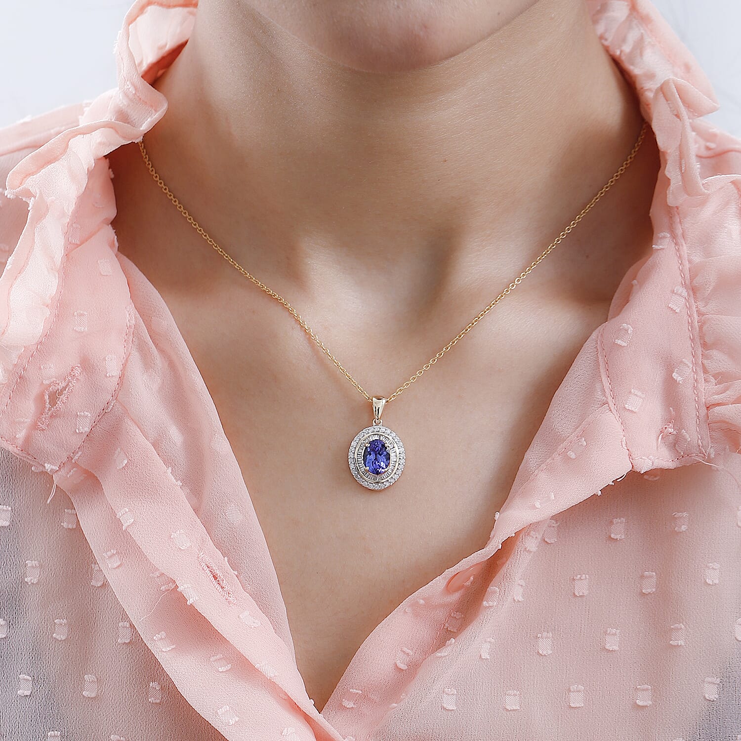 14K Yellow Gold Tanzanite & Diamond Pendant 2.62 Ct