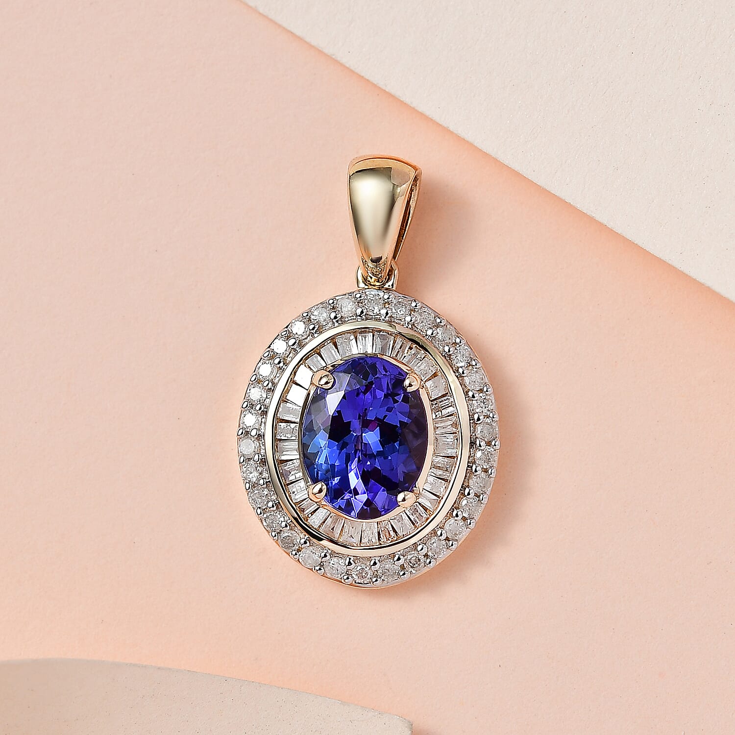 14K Yellow Gold Tanzanite & Diamond Pendant 2.62 Ct