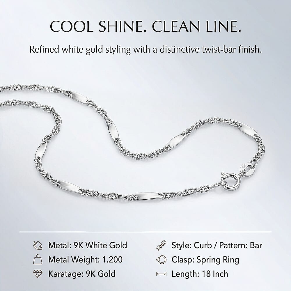 9K White Gold  Chain (Size - 18),  Gold Wt. 1.2 Gms