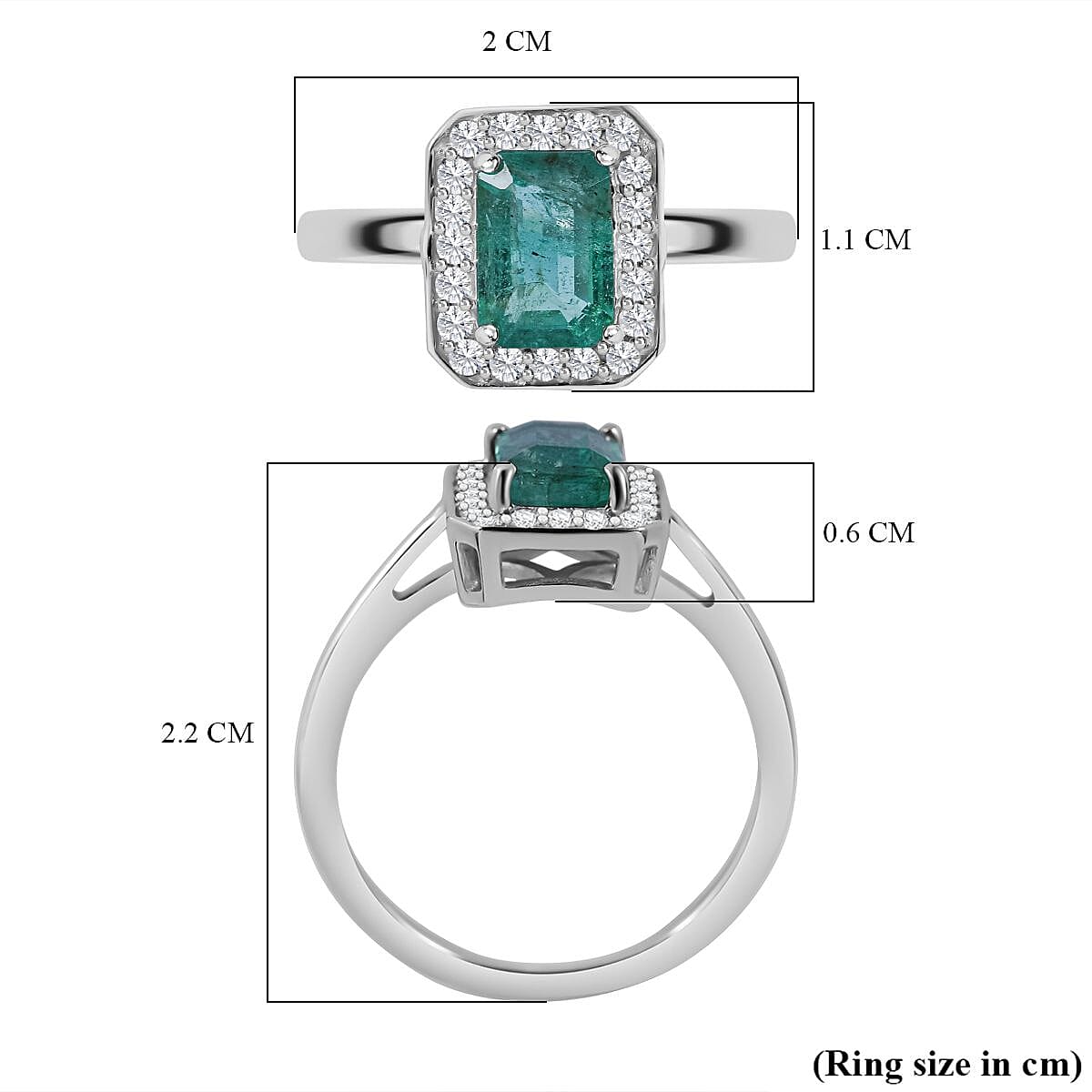 Glenstones Gemfields Emerald & Diamond Halo Ring in Rhodium Overlay Sterling Silver 1.15 Ct.