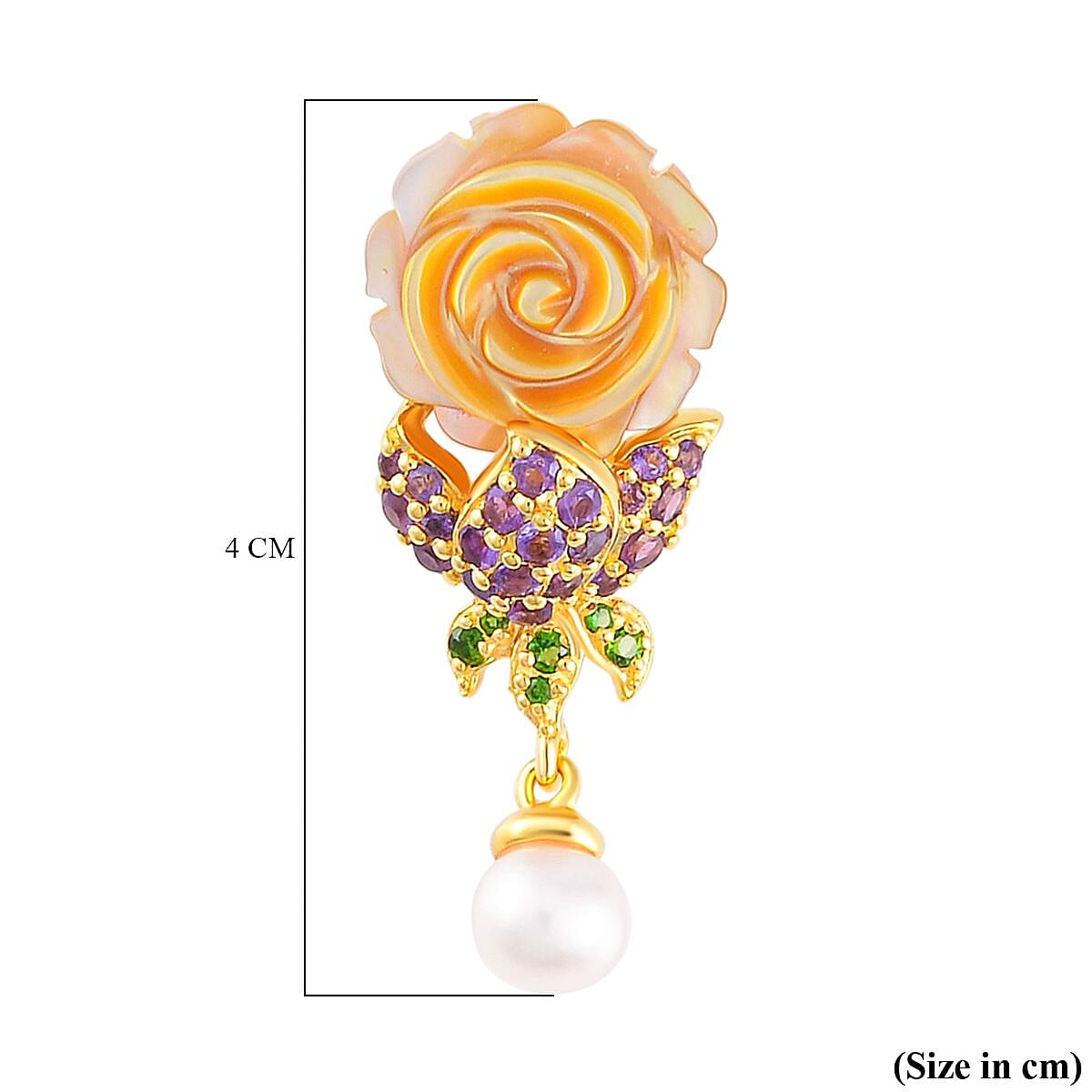 Yellow Mother Of Pearl & Multi Gemstone Floral Pendant in 18K Vermeil Yellow Gold Plated Sterling Silver 8.57 Ct.