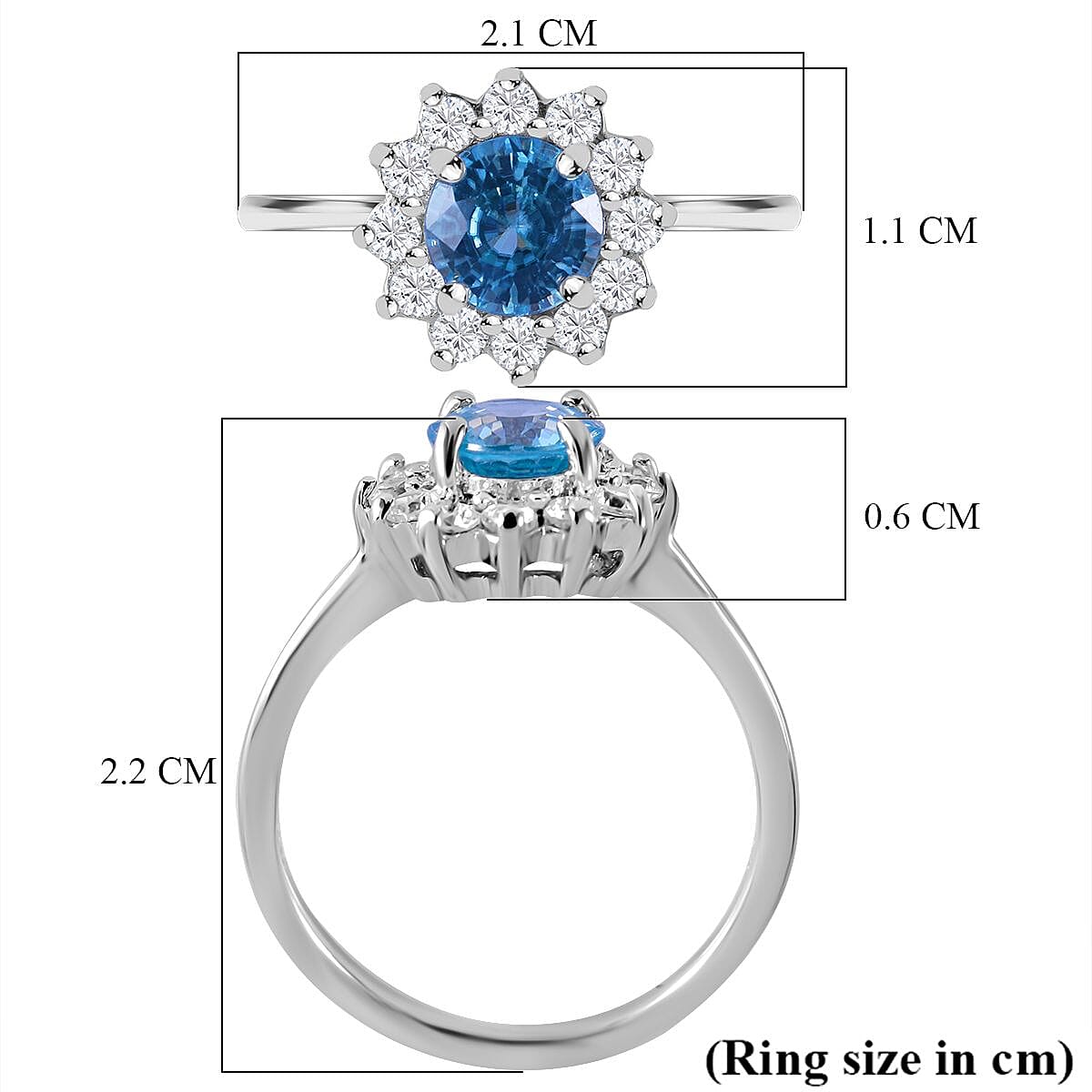 Ratanakiri Blue Zircon & Natural Zircon Floral Band Ring in Rhodium Overlay Sterling Silver 2.35 Ct.