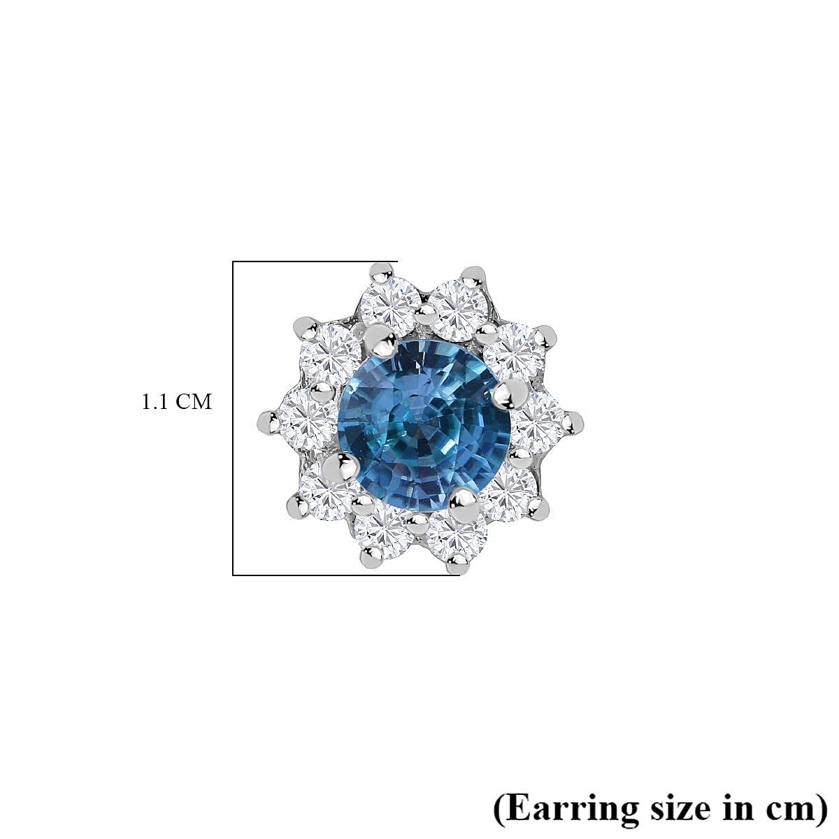 Ratanakiri Blue Zircon & White Zircon Stud Earrings in Rhodium Overlay Sterling Silver 4.00 Ct.