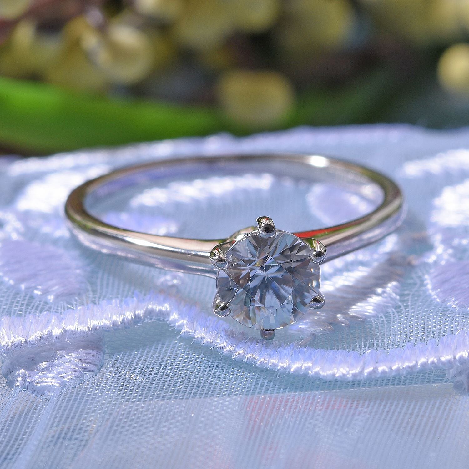 Natural Zircon Solitaire Ring in Rhodium Overlay Sterling Silver 1.20 Ct.