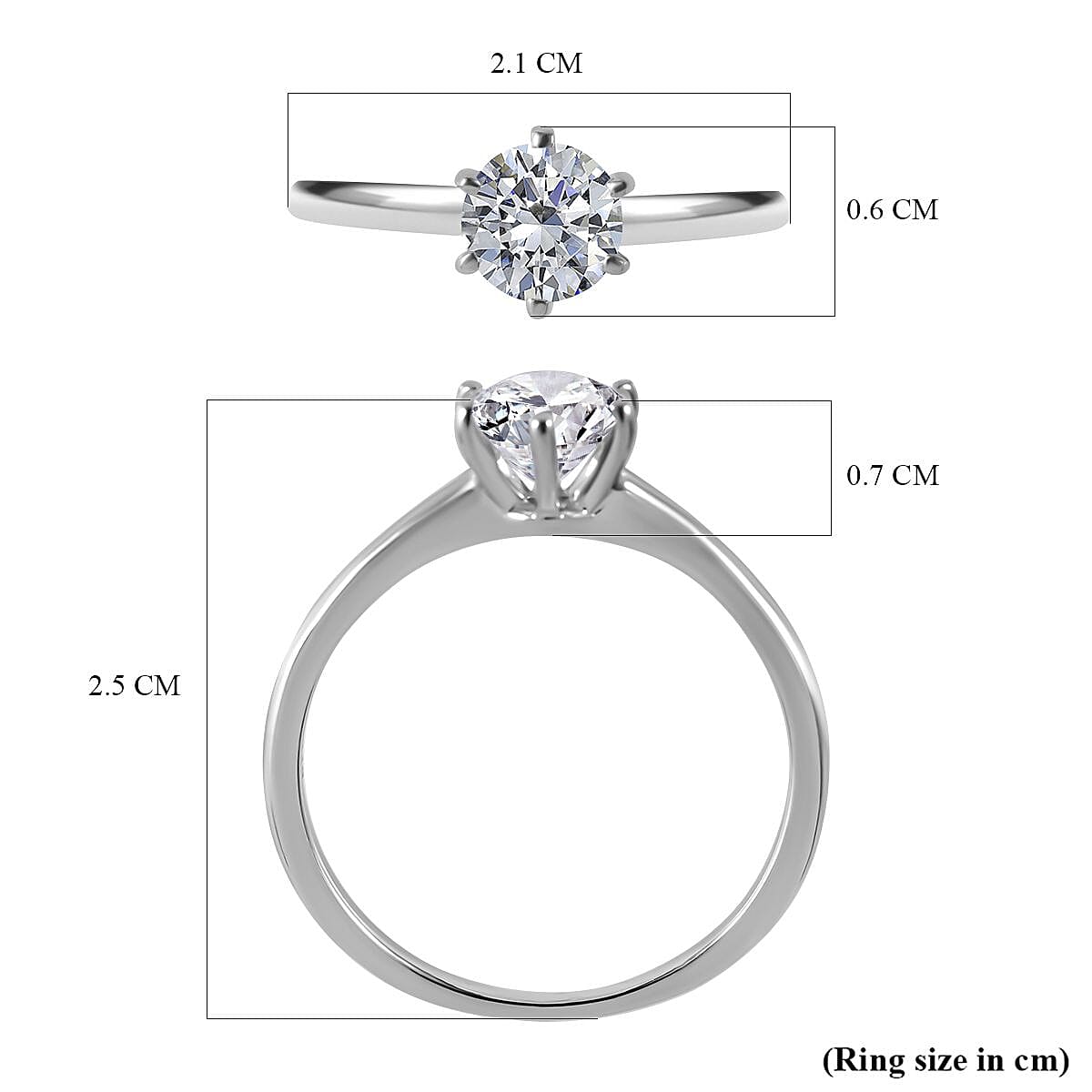 Natural Zircon Solitaire Ring in Rhodium Overlay Sterling Silver 1.20 Ct.