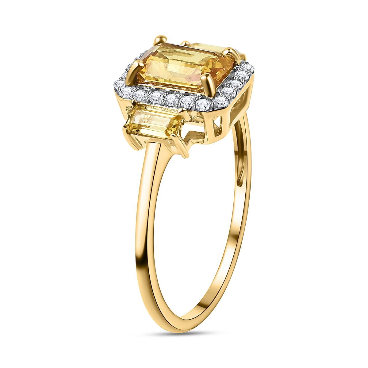 9K Yellow Gold AAA Songea Yellow Sapphire & Diamond Ring 1.56 Ct